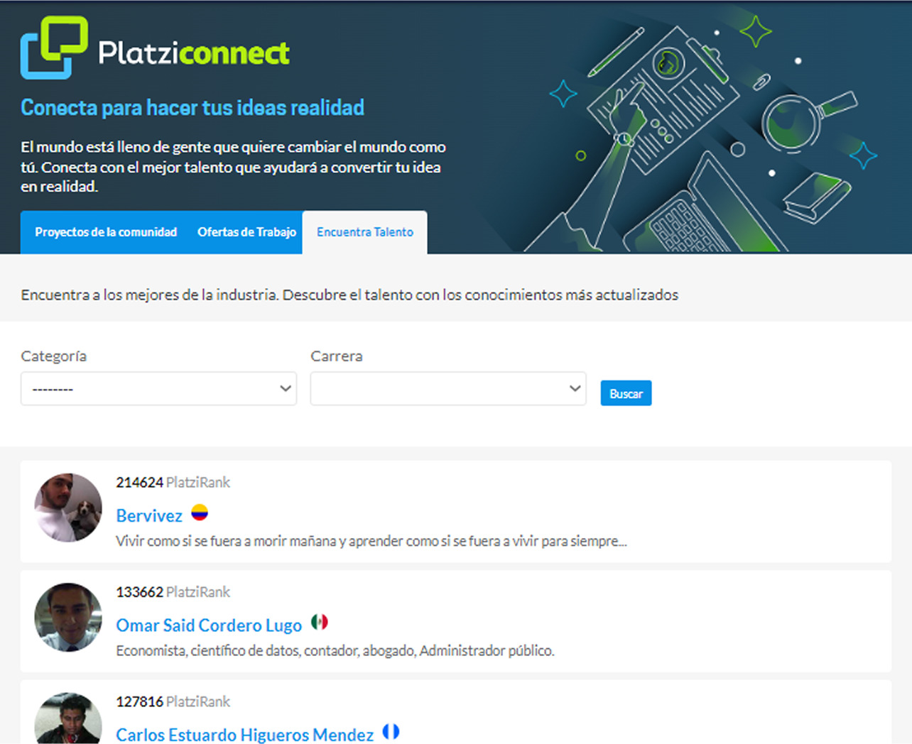 PlatziConnect pilot — disconnected from the profile