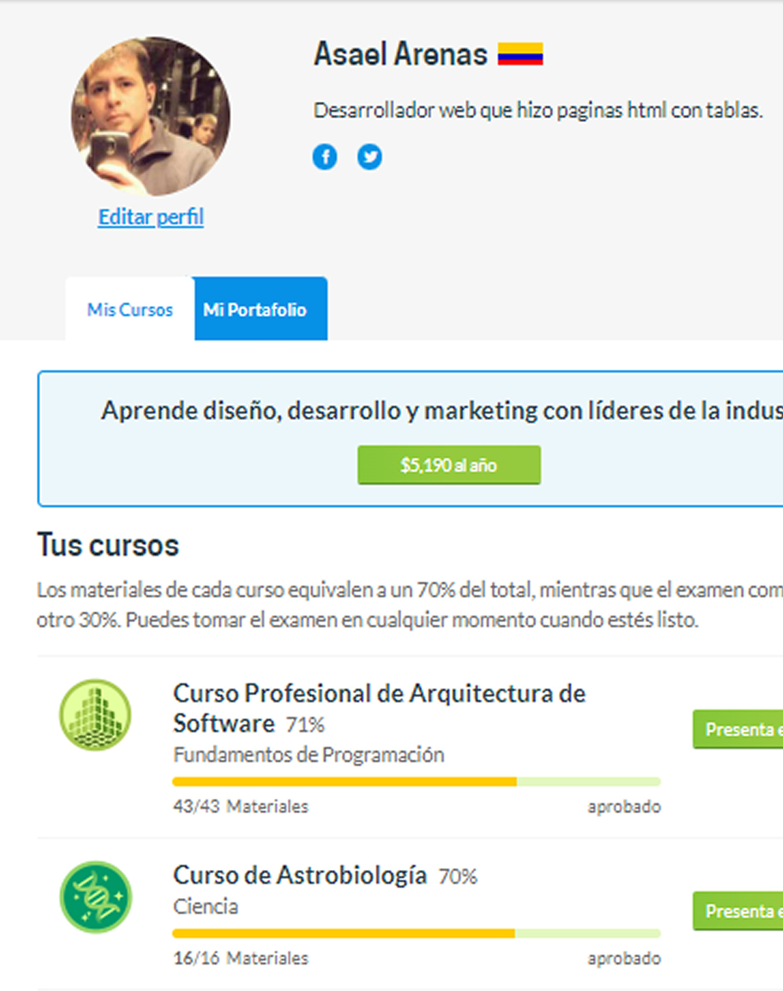 Student profile redesign — Platzi